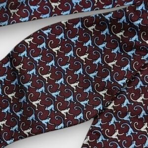 Tommy Hilfiger Bow Tie Monkeys Burgundy Maroon Blue White Silk Adjustable Unique